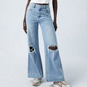 PacSun Nora Light Indigo Ripped Wide Leg Jeans (28)